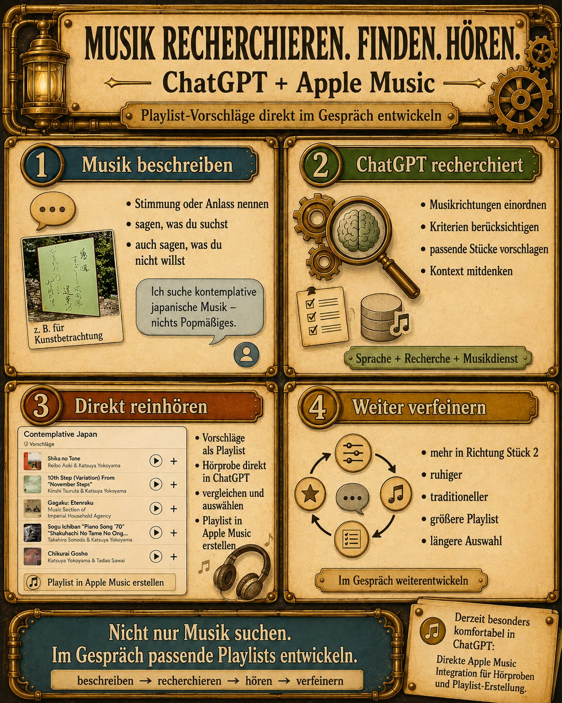 Musik recherchieren, finden, hören: ChatGPT + Apple Music